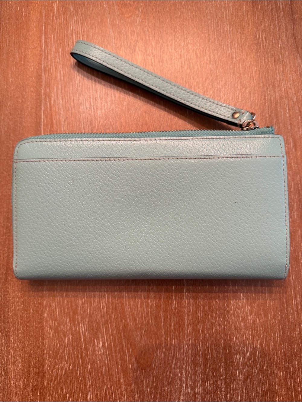 kate spade Mint Teal Leather Wristlet Wallet with Gold Logo - Picture 2 of 5